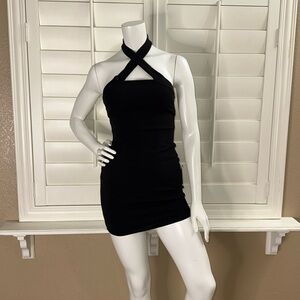 Lulus Late Night Diva Black Halter Bodycon Mini Dress
